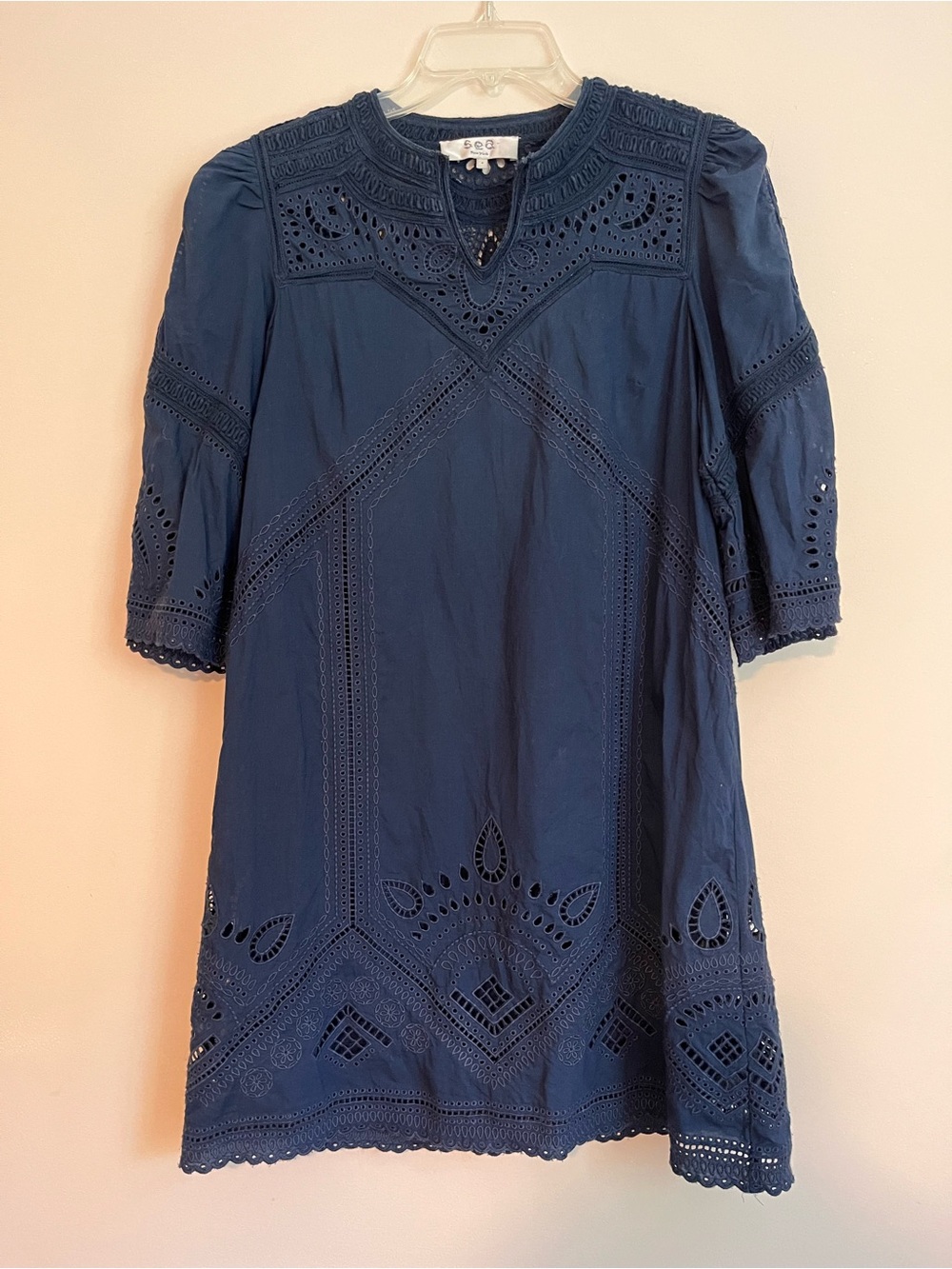 Sea New York Navy Elaborate Eyelet Tunic Lined Cotton Dress Size 4